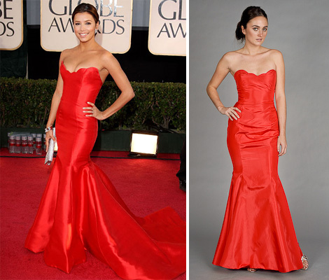 Eva Longoria Parker in Reem Acra at the Golden Globes (left) and edressme version